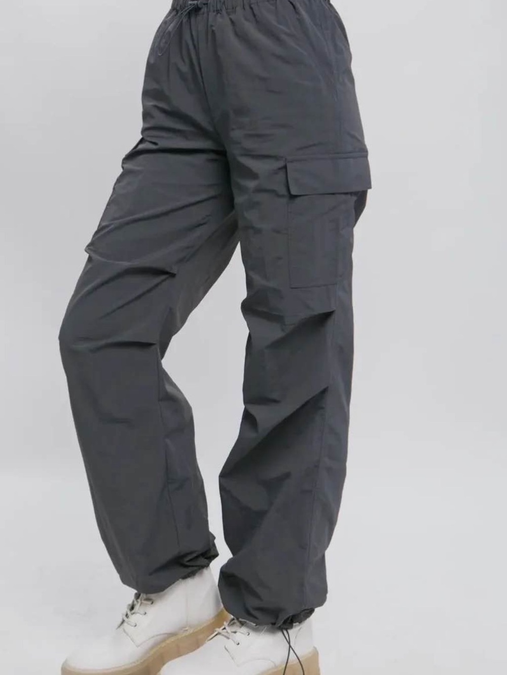 Women's Gray Cargo Joggers with Drawstring Ankle